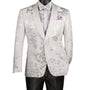 Maia Collection: White Floral Jacquard Slim Fit Blazer