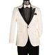 Men's Off White Fancy Jacquard Blazer with Matching Bow Tie - Slim Fit