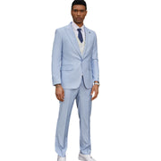 Pinstripe 3-Piece Hybrid Fit Suit with Reversible Vest - Baby Blue by Stacy Adams