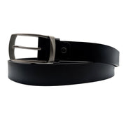 Black Smooth Leather Belt with Brushed Silver Buckle