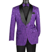Men's Purple Floral Jacquard Blazer with Satin Shawl Lapel and Bow Tie
