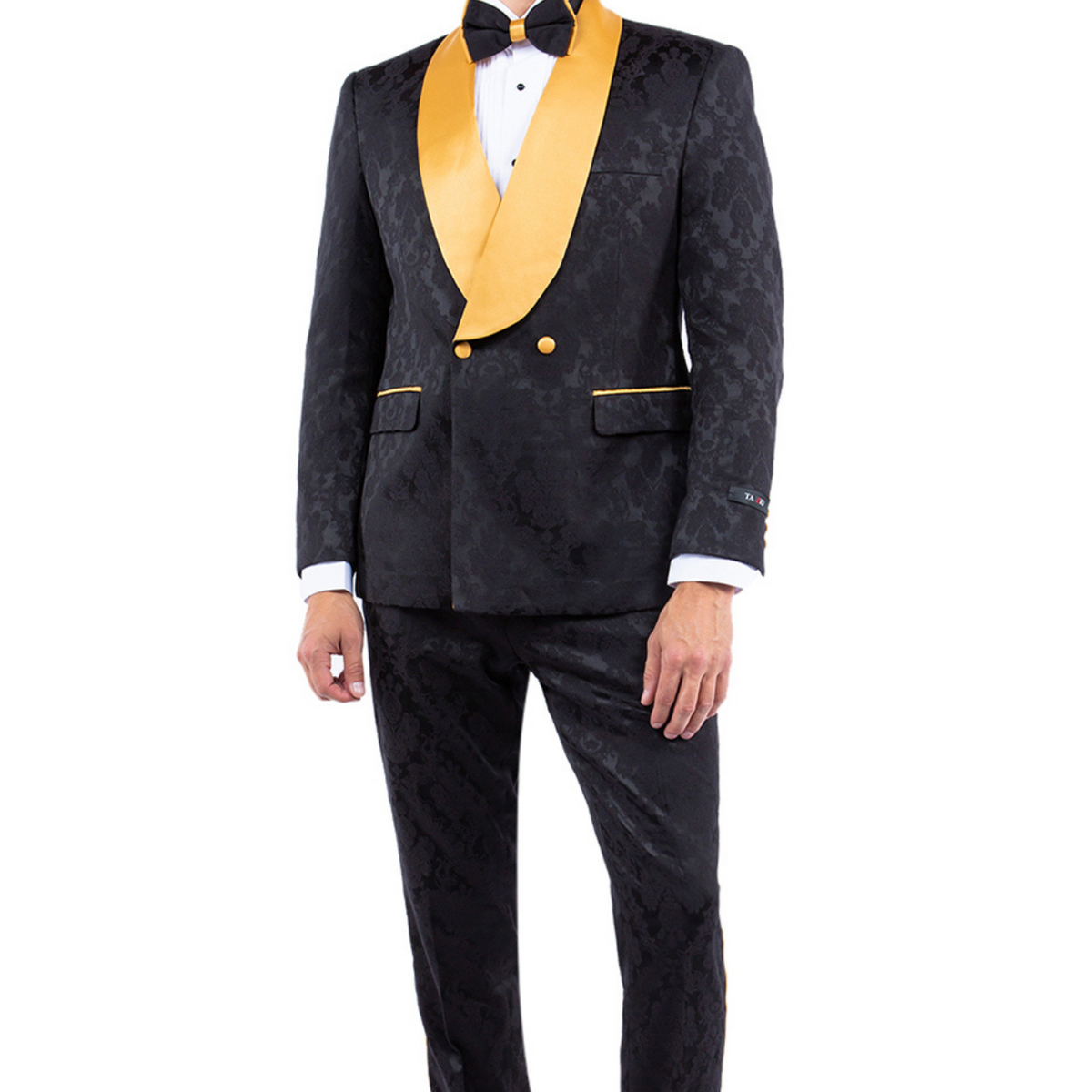 Whisper Collection: 3-Piece Paisley Suit For Men In Black/Gold - Slim FIT REGULAR FIT / 44 - 38 WAIST Whisper Collection: 3-Piece Paisley Suit For Men In Black/Gold - Slim FIT REGULAR FIT / 44 - 38 WAIST
