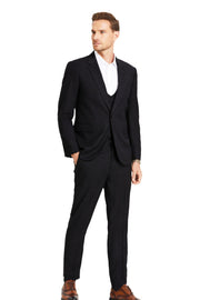 Men’s 3-Piece Slim Fit Textured Suit with Satin Peak Lapel - Black