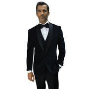 Velvet 2-Piece Suit with Bow Tie - Black