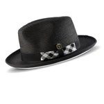 Vintage Charm Collection: Black White Bottom Fedora Dress Hat with Plaid Grosgrain Ribbon