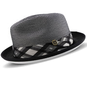 Black Checker Plaid Fedora Dress Hat with Ribbon Band