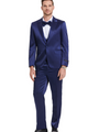 Tales Collection: Men's Sharkskin 3-Pc Suit with Peak Lapel In Blue- Slim Fit