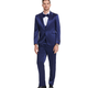Men's Sharkskin 3-Pc Suit with Peak Lapel In Blue- Skinny Fit by Tazzio