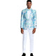 Floral Shawl Collar Single-Breasted Blazer with Bow Tie - Blue by Tazzio