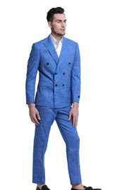 2-Piece Slim Fit Double Breasted Pin Stripe Suit - Blue