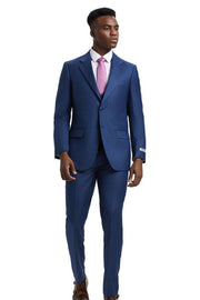 Textured 3-Piece Hybrid Fit Suit with Double-Breasted Vest - Blue