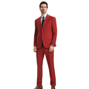 Men’s 3-Piece Solid Hybrid Fit Suit - Brick