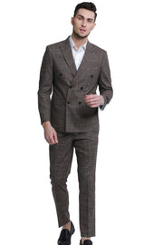 2-Piece Slim Fit Double Breasted Pin Stripe Suit - Brown