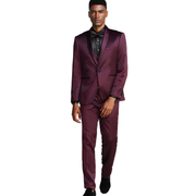 Men's 3-Piece Suit With Shawl Collar In Burgundy/Black - Slim Fit