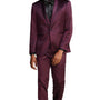 Apex Collection: Men's 3-Piece Suit With Shawl Collar In Burgundy/Black - Slim Fit