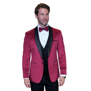 Velvet 2-Piece Suit with Bow Tie - Burgundy