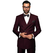 Men’s 3 Piece Classic Fit Suit with Double-Breasted Vest and Pleated Pants - Burgundy