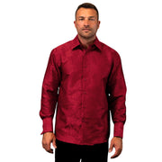 Men’s Burgundy Fancy Woven Long Sleeve Dress Shirt