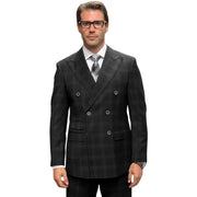 Black 2-Piece Plaid Double-Breasted Peak Lapel Suit - Modern Fit