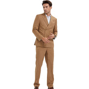 2-Piece Skinny Fit Double Breasted Pin Stripe Suit - Camel by Tazzio