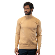 Men’s Camel Wool Cashmere Turtleneck Sweater Modern Fit