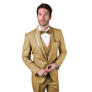 3-Piece Champagne Tuxedo with Bow Tie and Flat Front Pants - Champagne