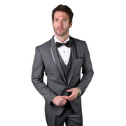 3-Piece Charcoal Tuxedo with Bow Tie and Flat Front Pants - Charcoal
