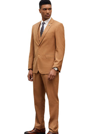 Textured 3-Piece Hybrid Fit Suit with Four-Button Vest - Coffee