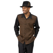 Men’s Black Cognac Monochromatic Walking Suit – 2 Piece Long Sleeve Set