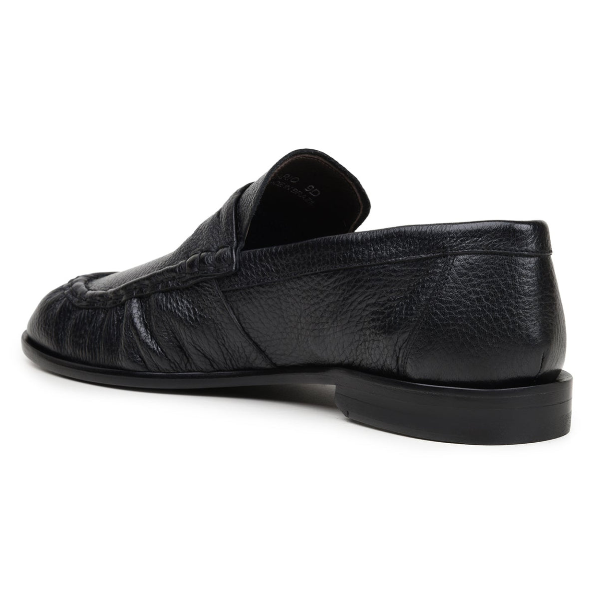 Black deerskin penny loafer with pleated apron toe