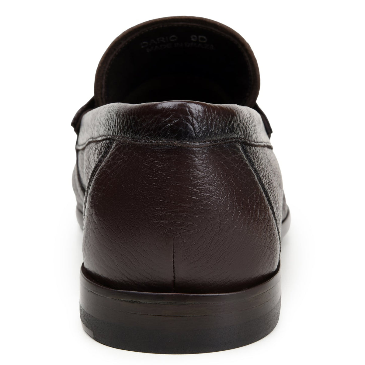 Back view of brown Italian deerskin loafer