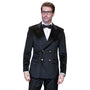 Elestian Collection: Black 2-Piece Velvet Double-Breasted Suit with Gold Buttons