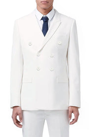 Men’s 2-Piece Double-Breasted Regular Fit Suit with Adjustable Waistband - White