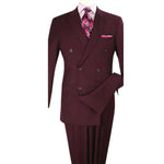 Burgundy Classic Double-Breasted Suit Luxury Wool Feel with Side Vents