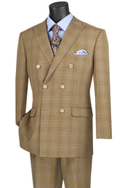 2-Piece Double Breasted Glen Plaid Regular Fit Suit - Mocha