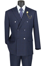 2-Piece Double Breasted Glen Plaid Regular Fit Suit - Navy