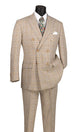 LuxLands Collection: Beige 2 Piece Glen Plaid Double-Breasted Regular Fit Suit