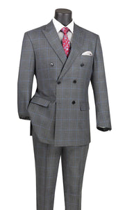 2-Piece Double Breasted Glen Plaid Regular Fit Suit - Charcoal