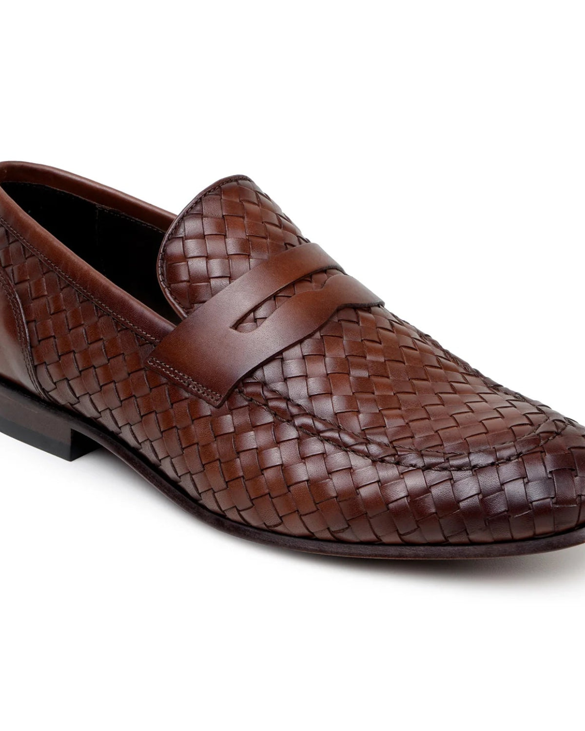 Antique Tan Belvedere men's handwoven calfskin penny loafer with a classic leather sole.