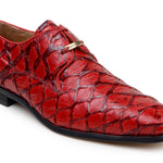 Belvedere Renzo Exotic Pirarucu Leather Lace-Up Moc Toe Shoes in Red