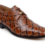 Belvedere Renzo Exotic Pirarucu Leather Lace-Up Moc Toe Shoes in Antique Almond