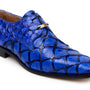 Belvedere Renzo Exotic Pirarucu Leather Lace-Up Moc Toe Shoes in Royal Blue