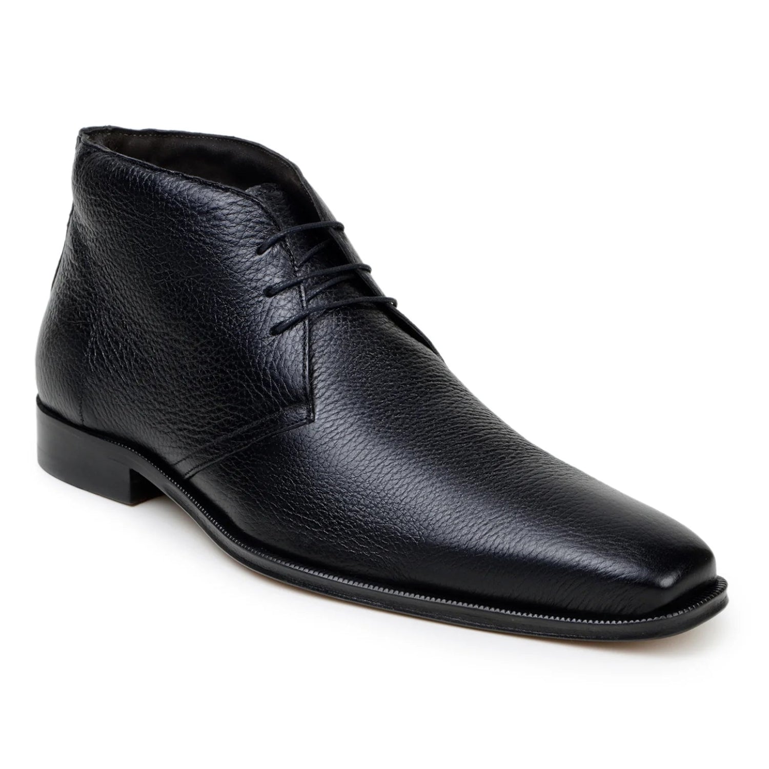black deerskin leather lace up ankle boot side view
