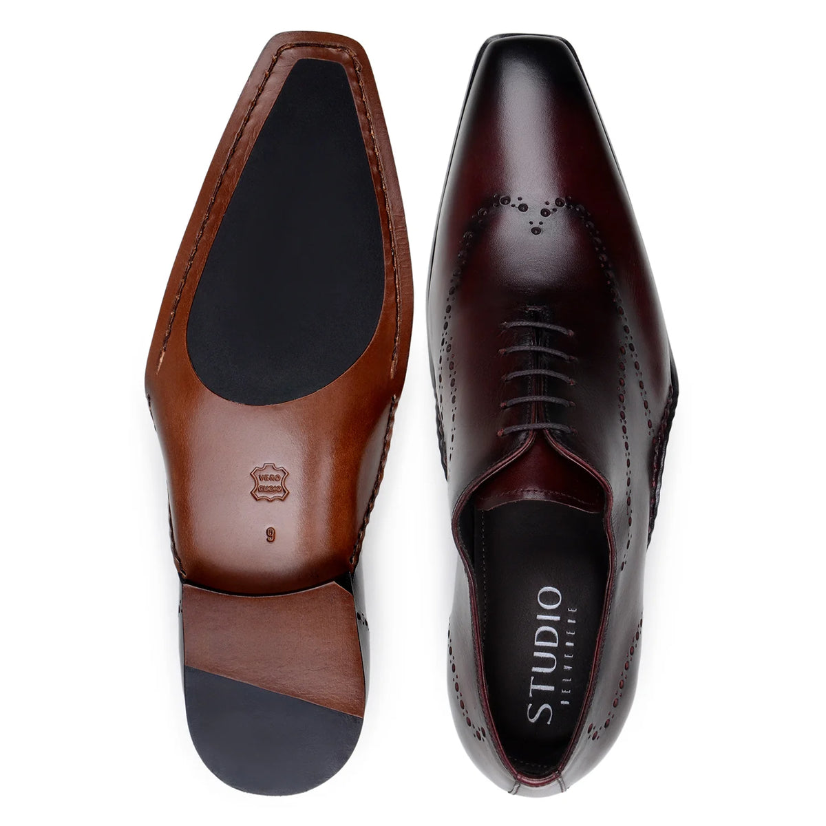 Belvedere Otto Burgundy lace-up dress shoe — top and outsole views