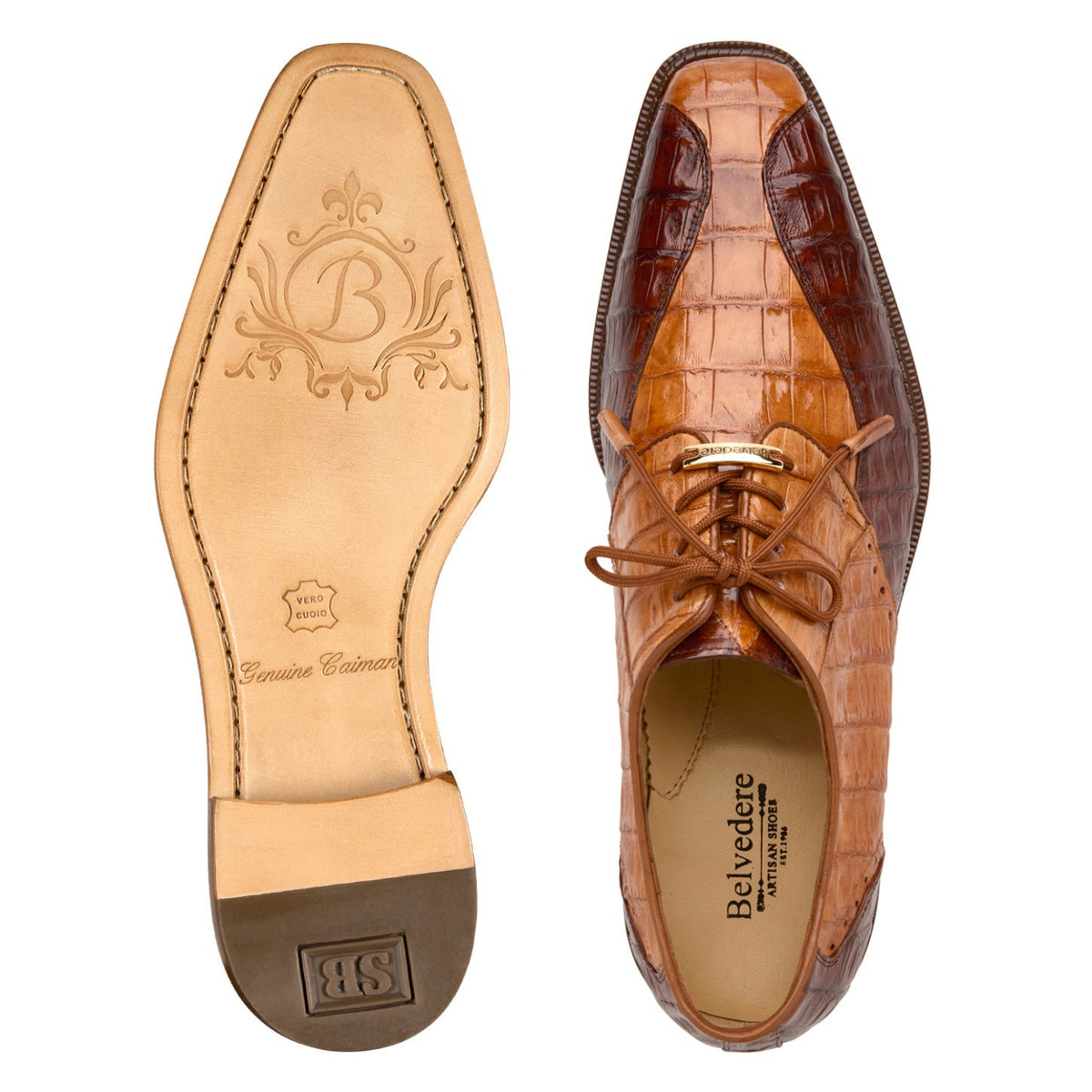 Belvedere Domenico Saddle / Antique Walnut oxford shoe — top and outsole views