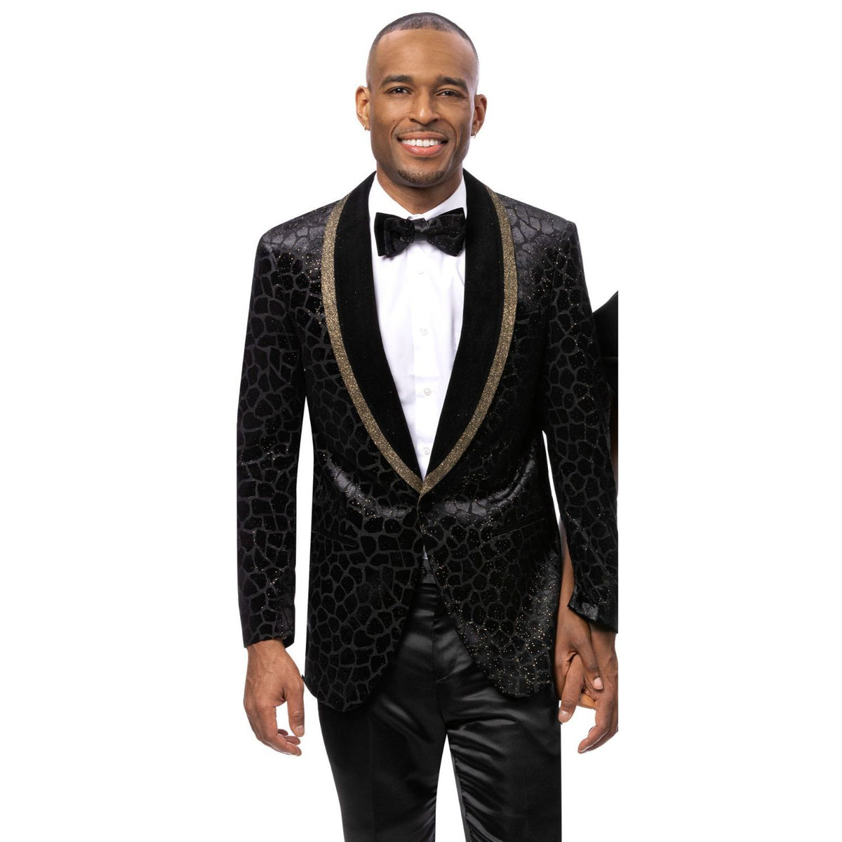 Men's Black/Gold Polyester Slim Fit Blazer