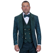 Slim Fit Velvet 3-Piece Tuxedo with Gold Accents - Hunter