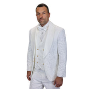 Slim Fit Velvet 3-Piece Tuxedo with Gold Accents - Ivory