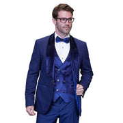 Slim Fit Velvet 3-Piece Tuxedo with Gold Accents - Sapphire