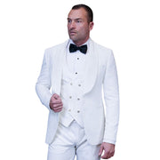 Slim Fit Velvet 3-Piece Tuxedo with Gold Accents - White